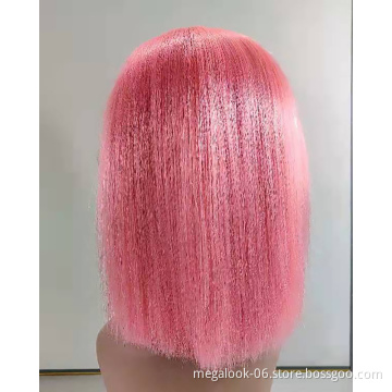 Pink Cuticle Aligned Human Hair Wigs Short Cut Bob Lace Front Wigs Remy Human Hair